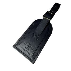 Louis Vuitton Black Leather Name Tag w/ Y S Initials Small Goldtone France
